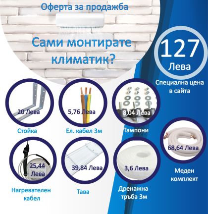 КОМПЛЕКТ за МОНТИРАНЕНЕ на КЛИМАТИЦИ до 12000 BTU